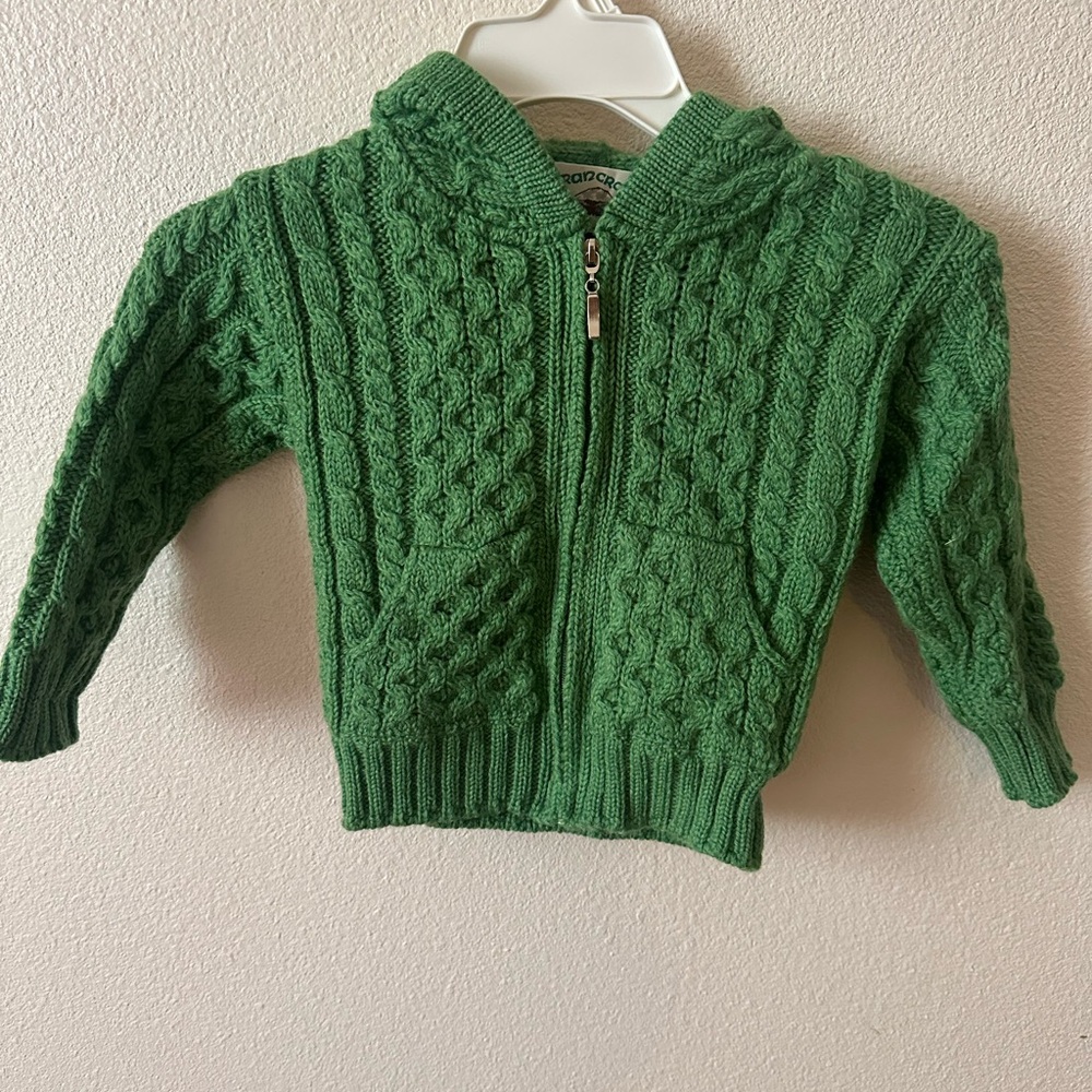 Aran Crafts Green Cable Knit Kids Jacket